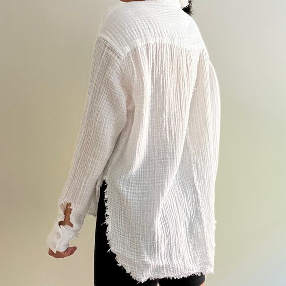 Urban Outfitters UO Luca Gauzy Cotton Button Down Shirt White Size S - Picture 10 of 13